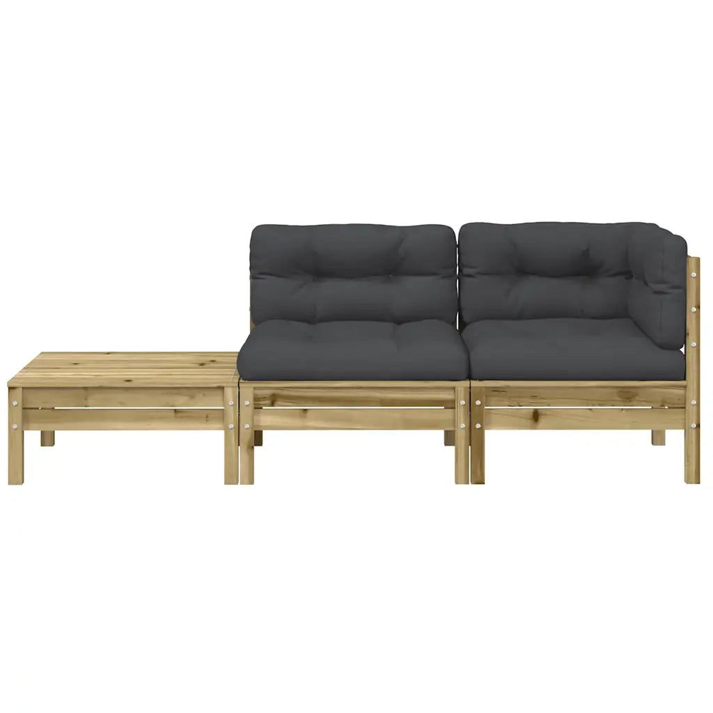 Divano esterno-Divano Giardino con Cuscini e Poggiapiedi Legno Pino Impregnato