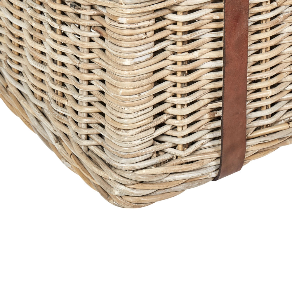 Baule in rattan telaio in mogano cinture in pelle coperchio fatto a mano naturale soggiorno camera da letto stile boho