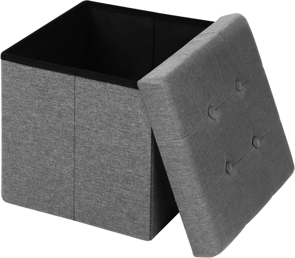 Sedia a Cubo Pieghevole Pouf Cassapanca Poggiapiedi Panche Contenitore con Coperchio Rimovibile MDF Oxford Lino Grigio Chiaro