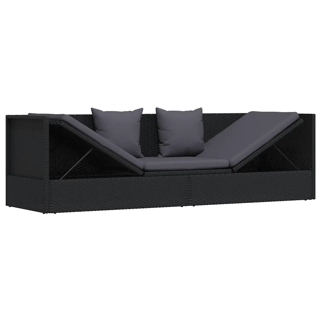 Lettino Prendisole | Sdraio da giardino | Lettino da sole da Giardino con Cuscini in Polyrattan Nero