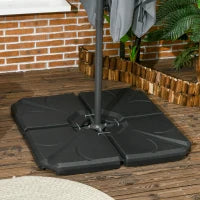 Base per Ombrellone in HDPE da 4 Pezzi, Riempibili con Acqua e Sabbia max 18kg, 103x103x8.3 cm, Nero