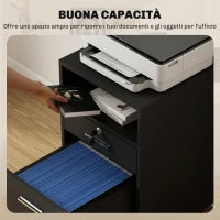 Cassettiera da Ufficio Portadocumenti in Legno con 2 Cassetti e Ripiano Aperto, 39x40x65 cm, Nero