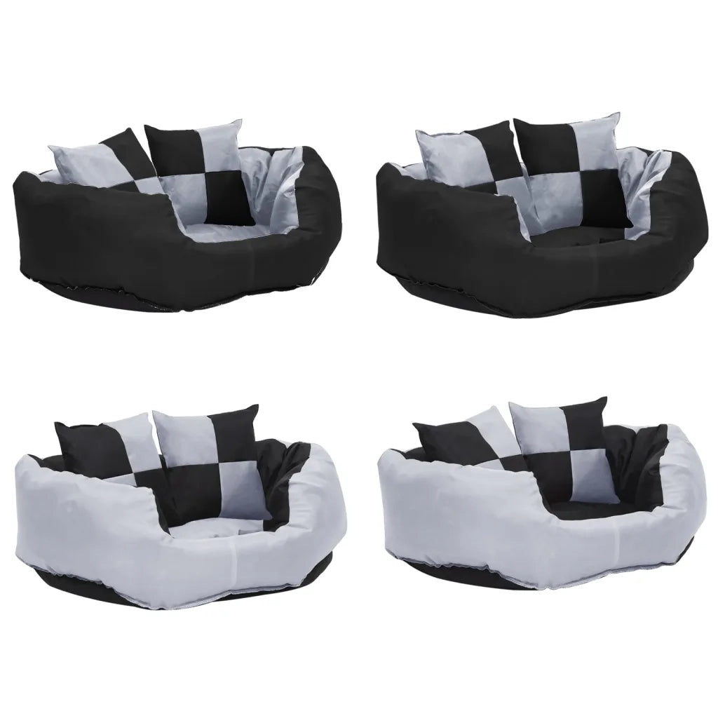 Cuscino per Cani Reversibile e Lavabile Grigio Nero 65x50x20 cm 171207