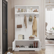 Scarpiera Panca con Appendiabiti ¨C MINIMAL ¨C Bianco, 4 Ganci, 2 Ripiani, Ingresso