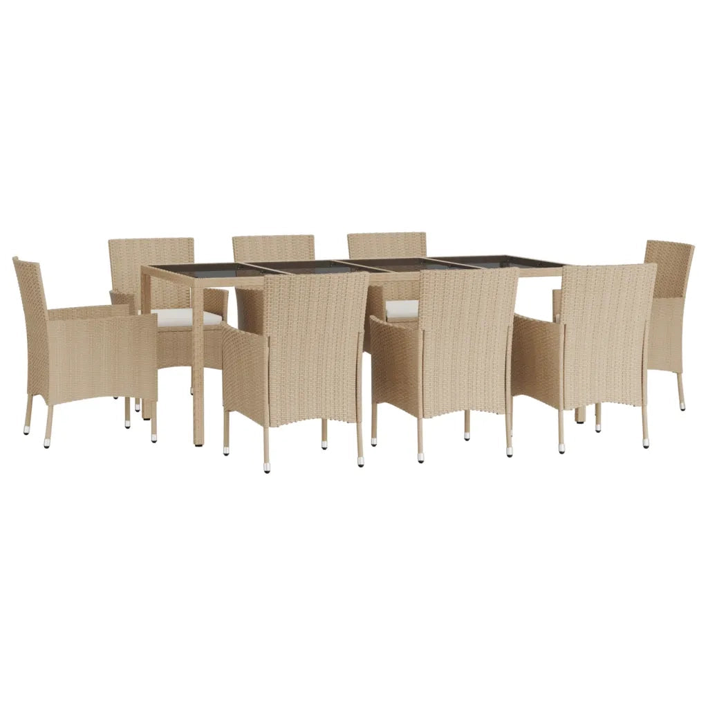 Set da Pranzo da Giardino 9 pz con Cuscini Beige in Polyrattan