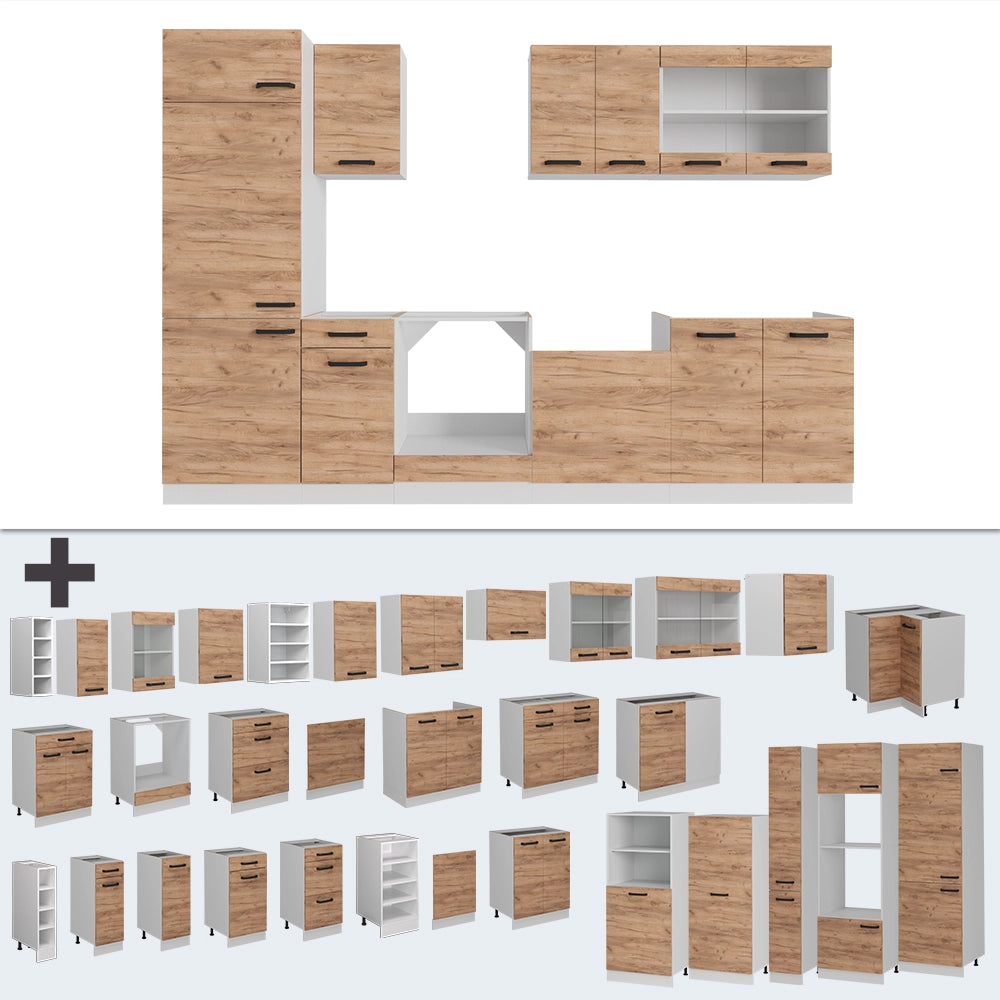 Cucina componibile R-Line Rovere dorato/Bianco 300 cm PL Marmo Vicco