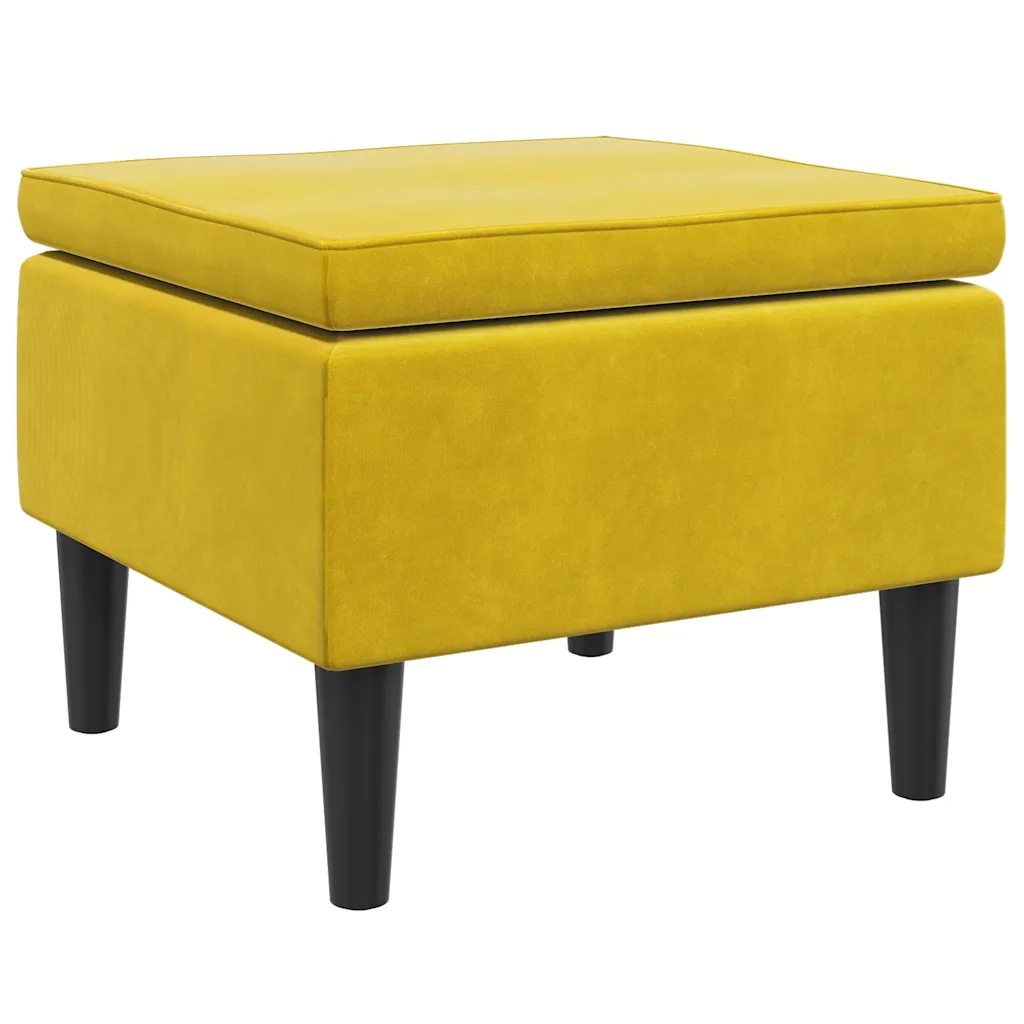 Poggiapiedi con Gambe in Legno Giallo in Velluto