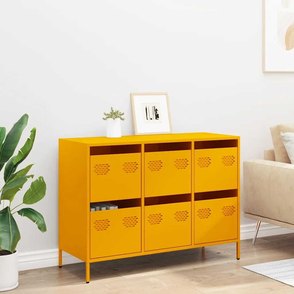 Credenza Giallo Senape 101,5x39x73,5 cm Acciaio Laminato Freddo