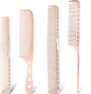 Set di pettini in alluminio 4 in 1 per taglio professionale del capello, con pettini a foglia metallica per parrucchieri - adatto per capelli umidi e arricciati (rosa oro)