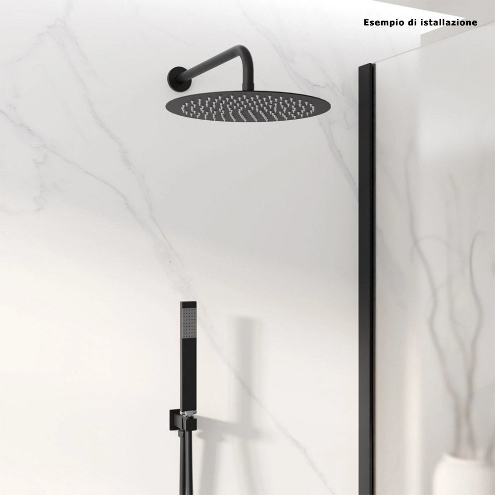 Trade Shop - Soffione Doccia Ultra Slim Rotondo ø25cm Nero Attacco Universale ½ Bagno Miscelatore 87885 -