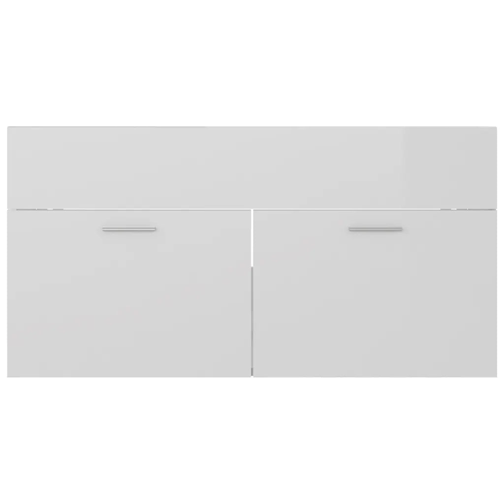 Mobile Lavabo | Armadio Lavabo Bianco Lucido 90x38,5x46 cm in Legno Multistrato