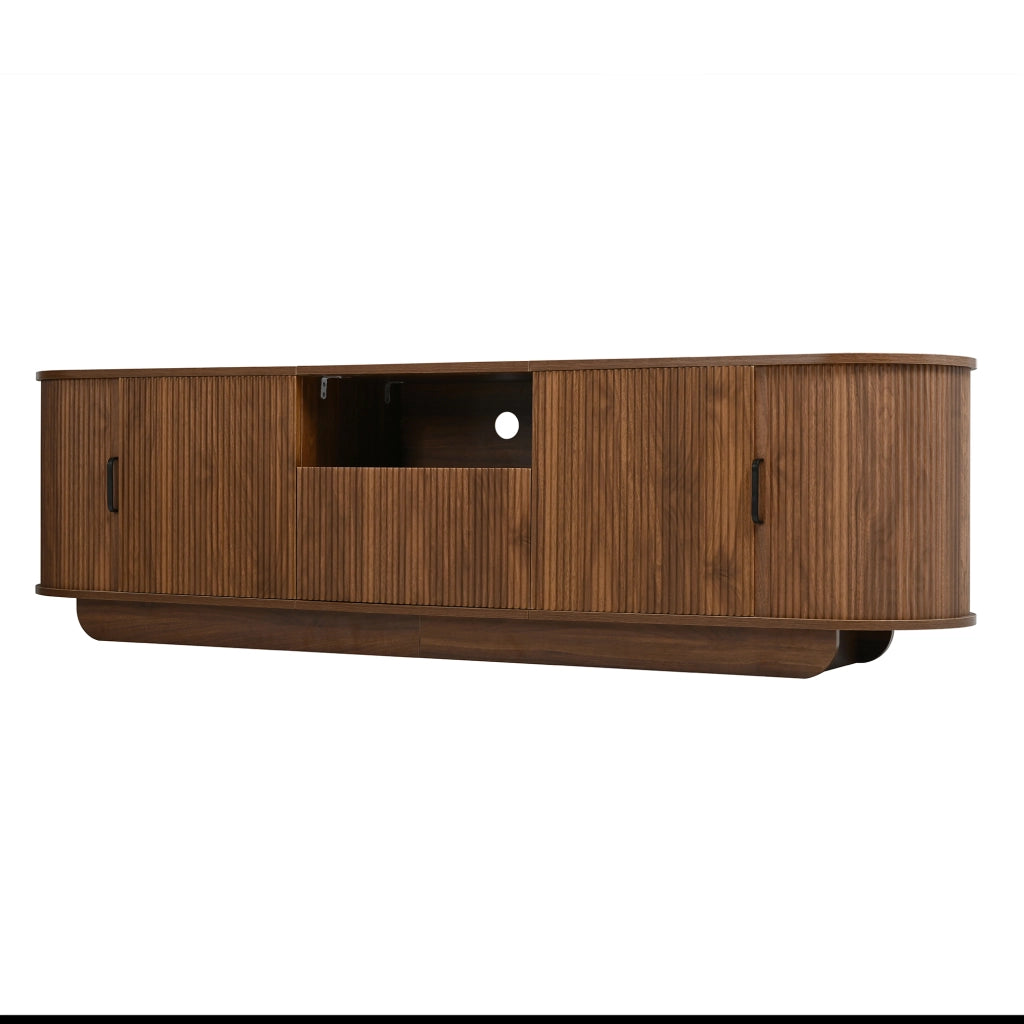 Mobile TV con ante scorrevoli e frontale ondulato 3D 180x40x50 cm noce