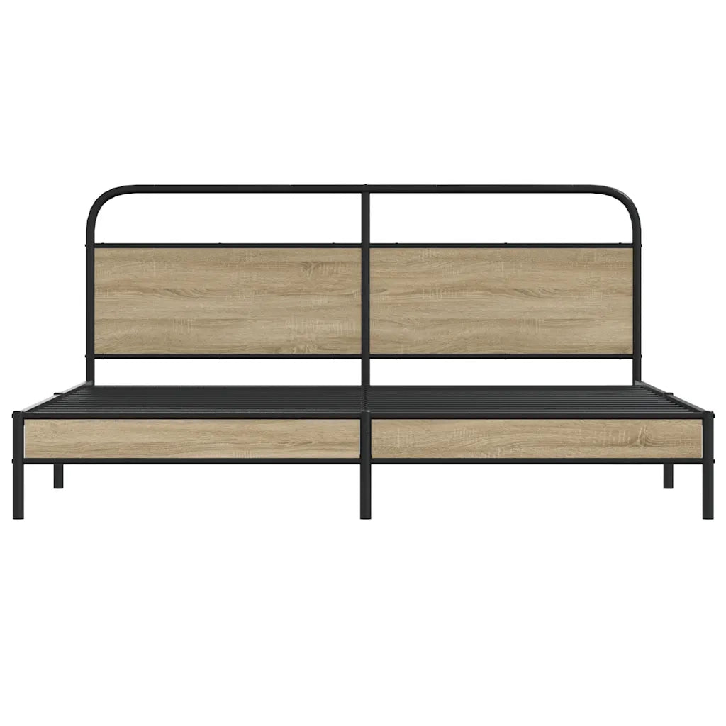 Letto matrimoniale | Letto per adulti | Giroletto senza Materaso in Metallo Rovere Fumo 193x203 cm