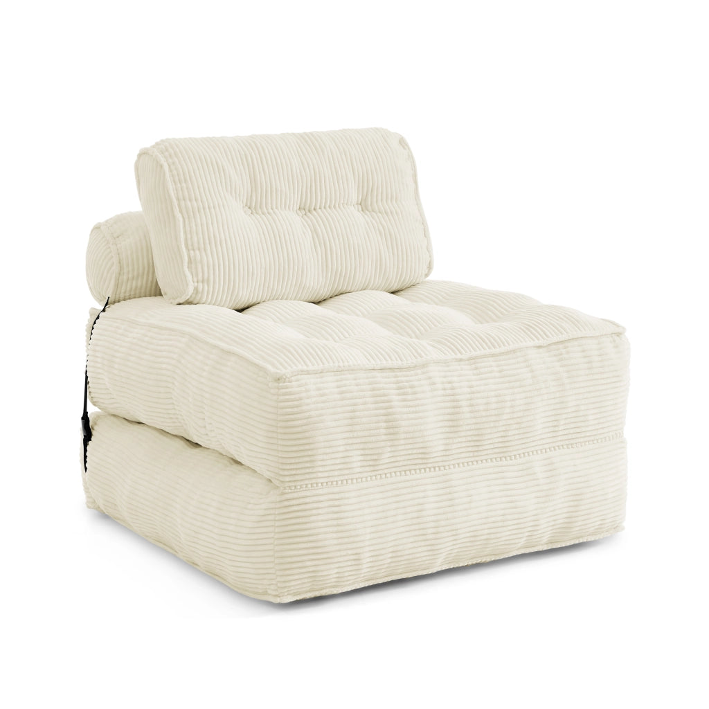 Poltrona Letto Pieghevole 2 in 1 in Tessuto a Coste ¨C MINIMAL ¨C Beige, Schienale Regolabile