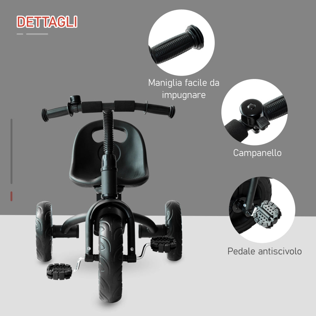 Triciclo per Bimbo con Campanello, Parafango, Ruota Speciale, Nero, 79x50.5x58cm