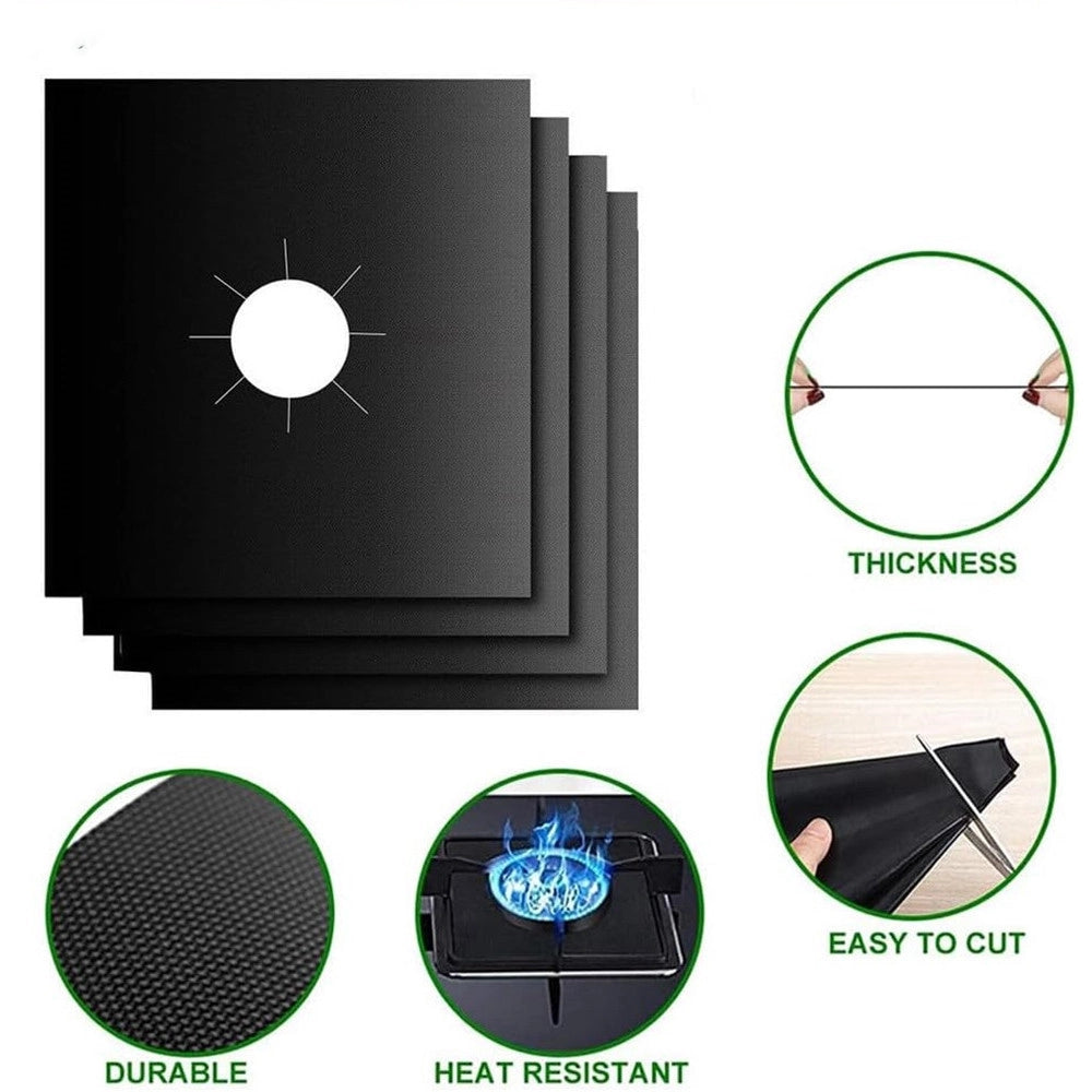Trade Shop - Set 4 Protezioni Per Fornelli Cucina Piano Cottura Gas Antiaderente Riutilizzabile 27x27cm -