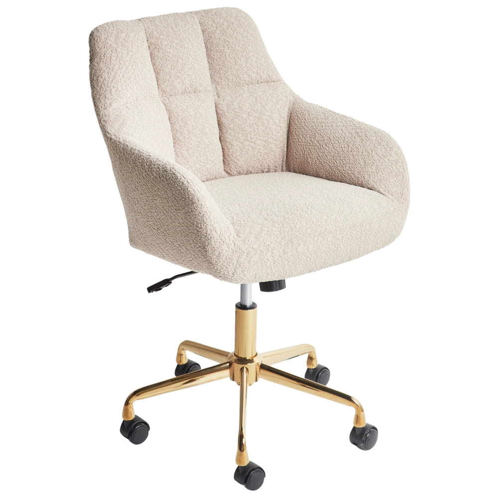 Sedia da ufficio Beige Teddy Poliestere Tessuto Nero Struttura metallica Imbottita Girevole Funzione Regolabile Mobili da Ufficio