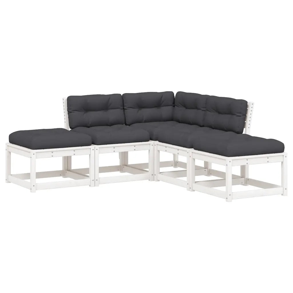 Set Divani Giardino 5pz con Cuscini Bianco Legno Massello Pino 3216961