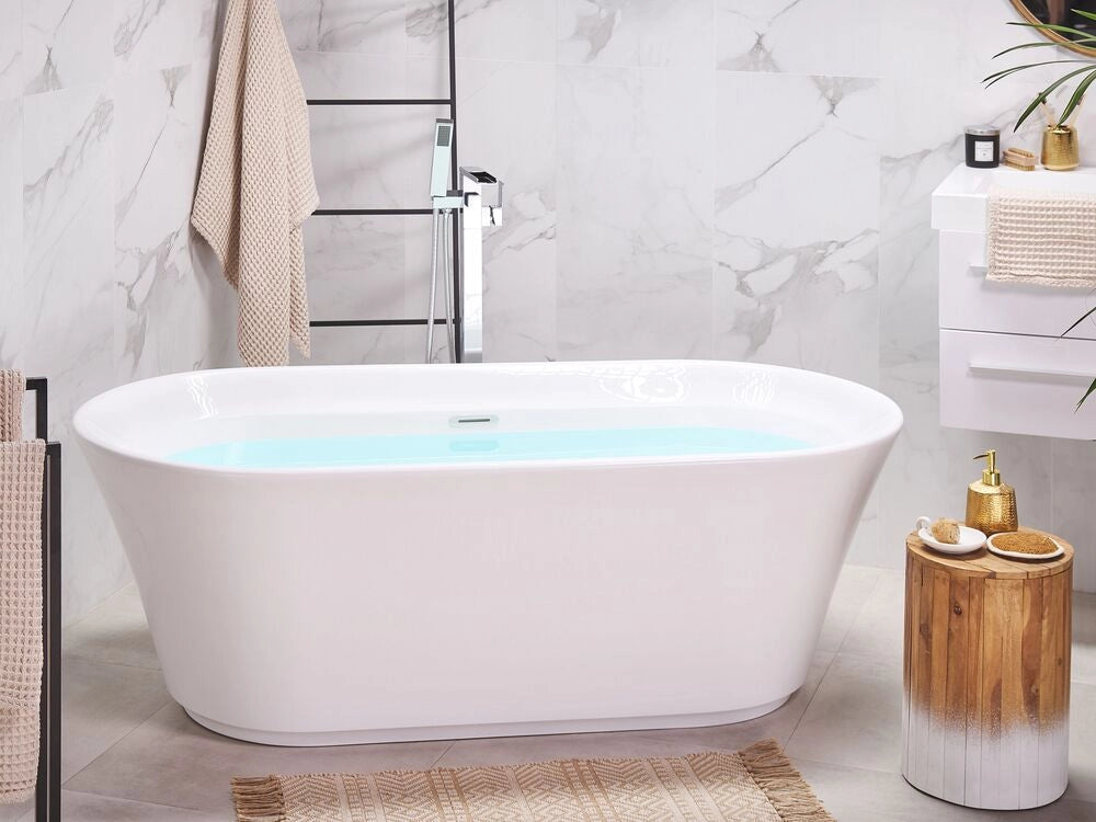 Vasca da bagno freestanding bianco sanitario ovale in acrilico singolo 170 x 80 cm dal design moderno
