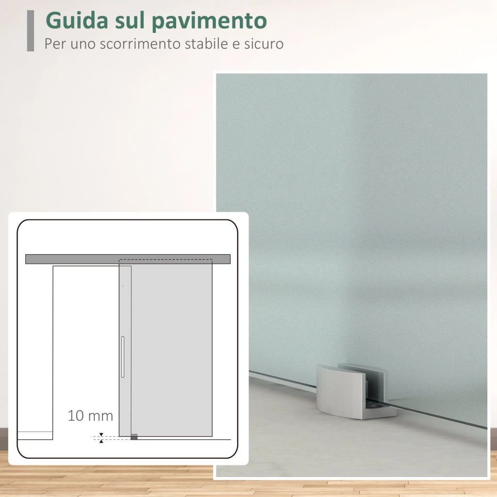 Porta Scorrevole Vetro Smerigliato ¨C Xylo ¨C 205x90cm con Binario e Maniglia per Bagno Cucina