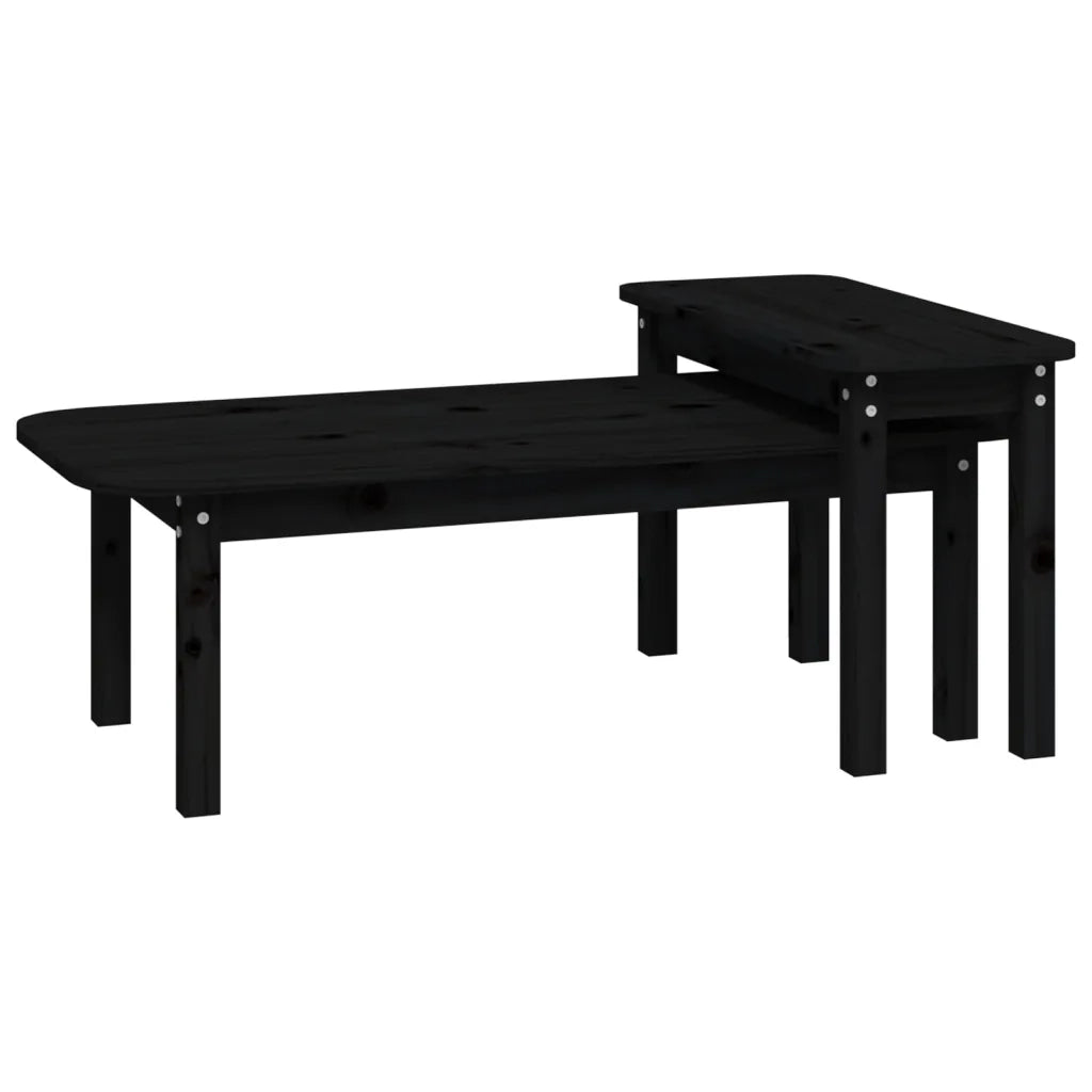 Set 2 pz Tavolini da salotto | Tavolino da caff¨¨ | Tavolino da Soggiorno Nero in Legno Massello di Pino