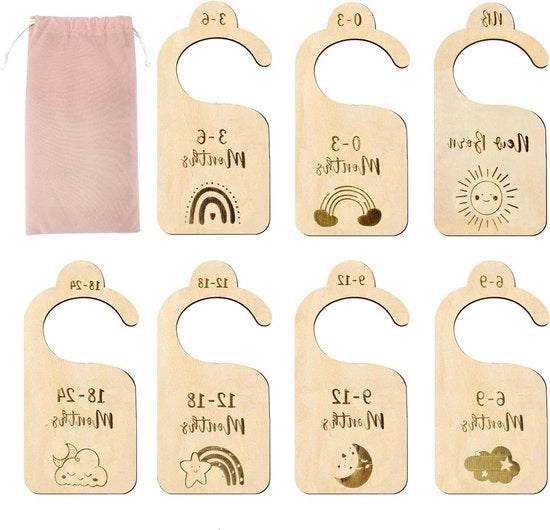 Divisori per Bambini 7 Pezzi Divisori in Legno per Abiti da Bambino Nuovi Nati fino a 24 Mesi Regalo per Nuove Mamme (A)