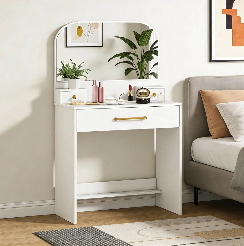 TAVOLO TRUCCO con specchio, 80 x 40 cm, bianco, 3 cassetti