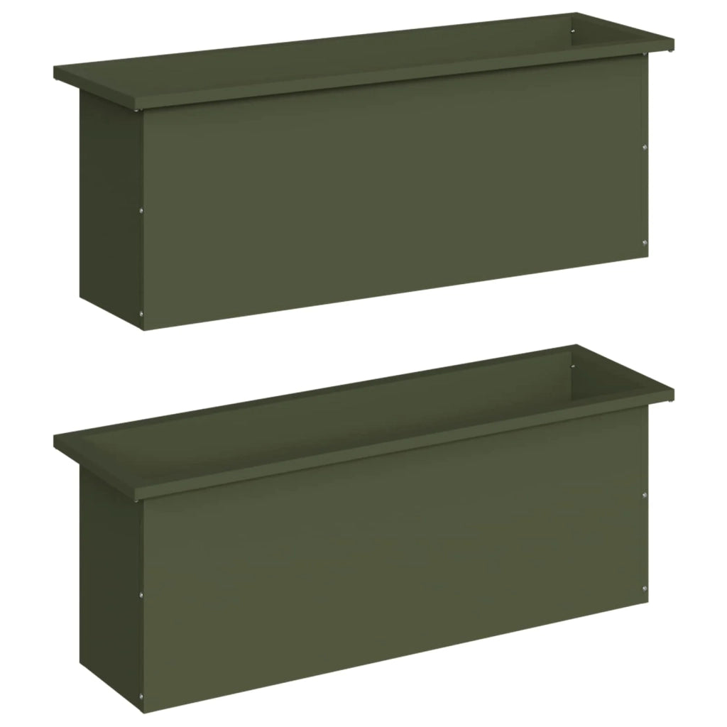 Fioriera da giardino con LED 2 pz Verde Oliva 30 x 100 x 30 cm 8008119