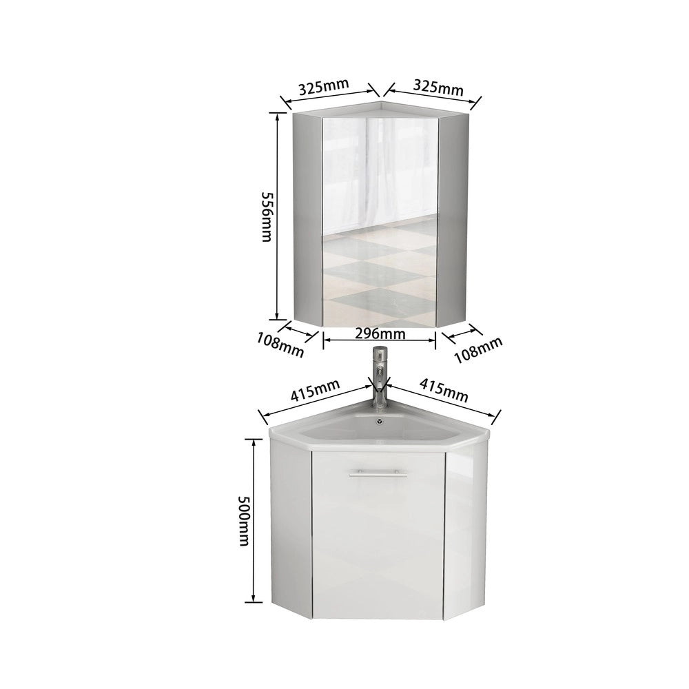 Set angolare bagno con lavabo e armadietto specchio ¨C Minimal ¨C Bianco salvaspazio