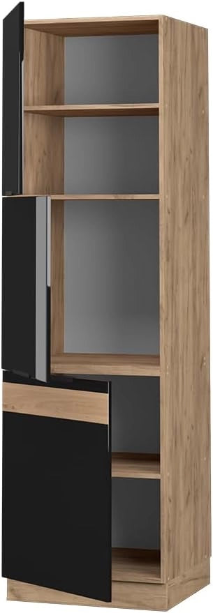 Mobile per forno da incasso Fame-Line, Rovere nero lucido, 60 cm, per la combinazione con altri moduli della serie Fame-Line