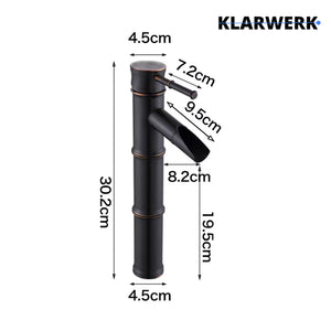 YURI | Rubinetto per bagno a cascata in bambù  alto nero | Raccordo in acciaio inox per lavelli alti | Miscelatore giapponese 2 attacchi