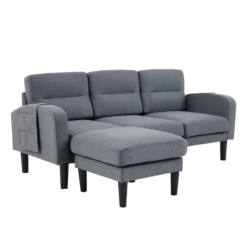 Divano angolare a L con chaise longue, 3 posti, tessuto grigio, 204x136x80 cm