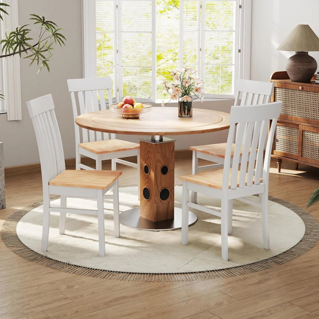 Set di 2 sedie da pranzo, sedie da cucina con schienale alto a doghe e seduta in legno di gomma, portata fino a 150 kg, 44 x 50,5 x 97 cm, per ristorante, caffetteria (naturale)