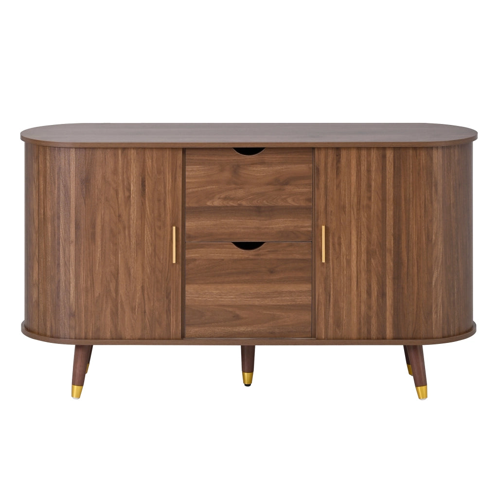 Credenza Color Noce 140 cm con Ante Scorrevoli e Gambe in Legno Massello