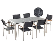 Set da pranzo da giardino Nero con piano in granito grigio 6 posti 180 x 90 cm