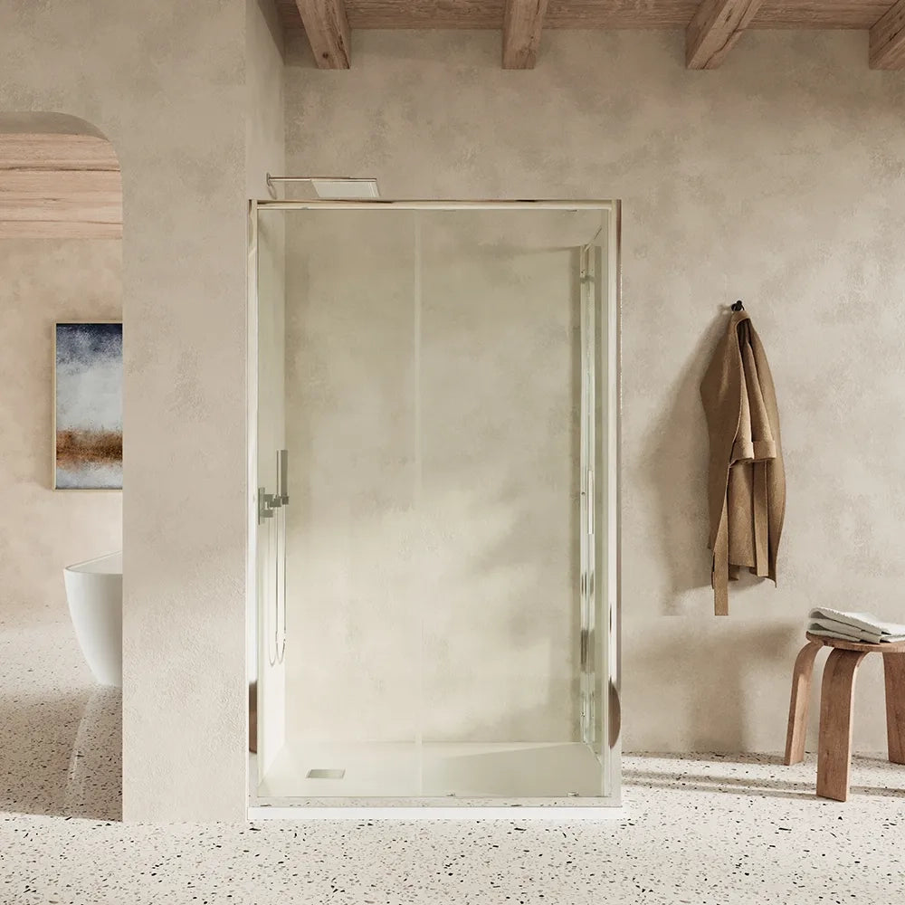 Box doccia slim 70x120cm con porta scorrevole e parete fissa profili cromati e vetro 6mm trasparente h190| Portofino