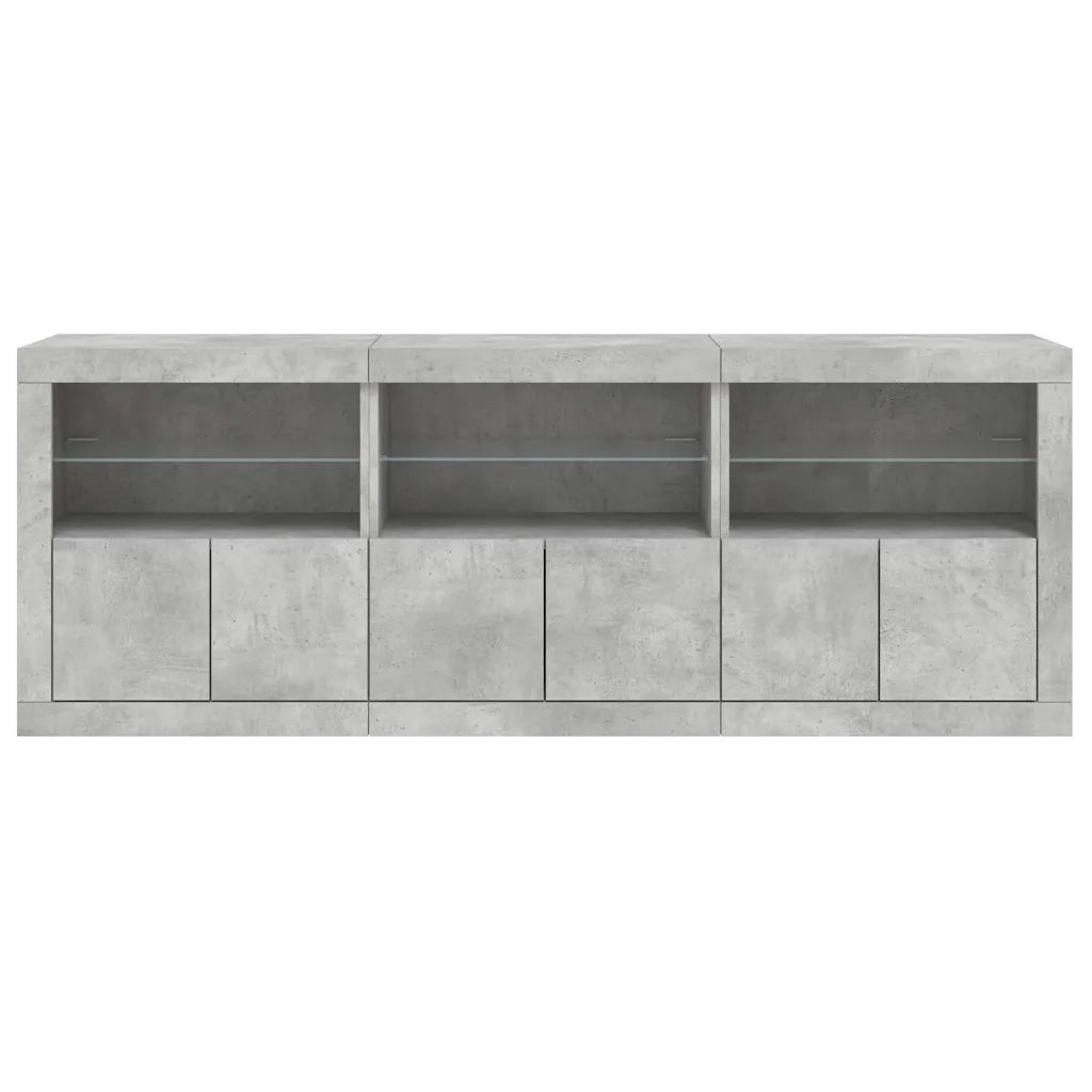 Credenza con Luci LED Grigio Cemento 181,5x37x67 cm