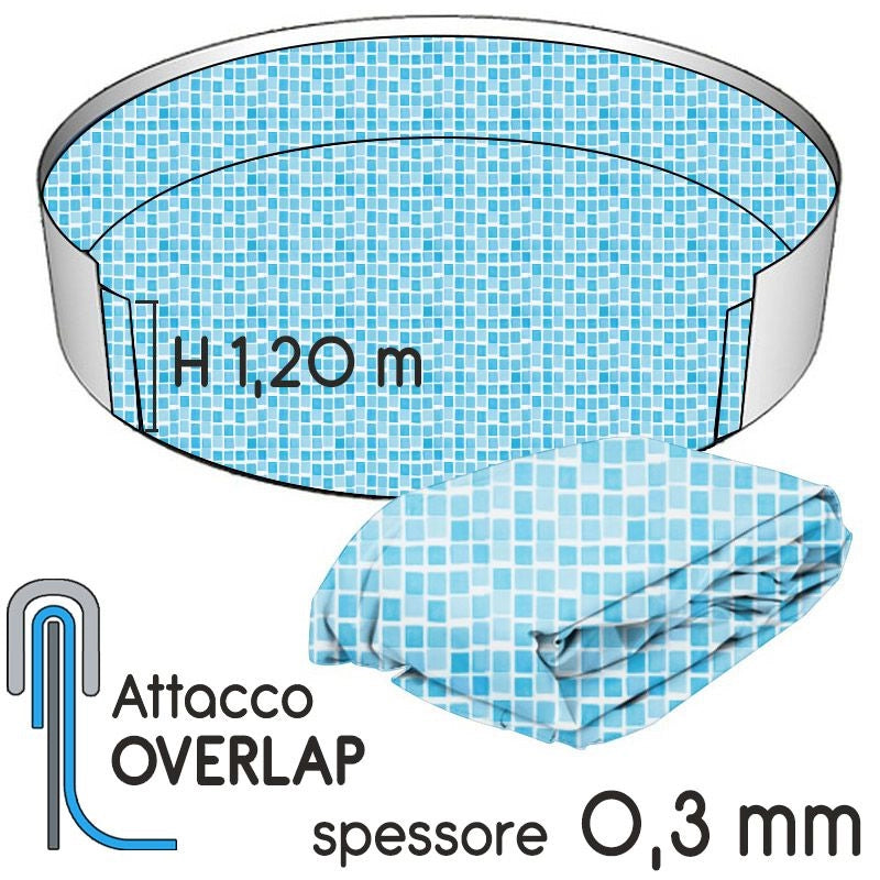 Liner Per Piscina A Forma Circolare  6,40 X H 1,20 M Swirl - Attacco Overlap - Spessore 0,325 Mm Colore: Mosaico, Tipo attacco: Overlap