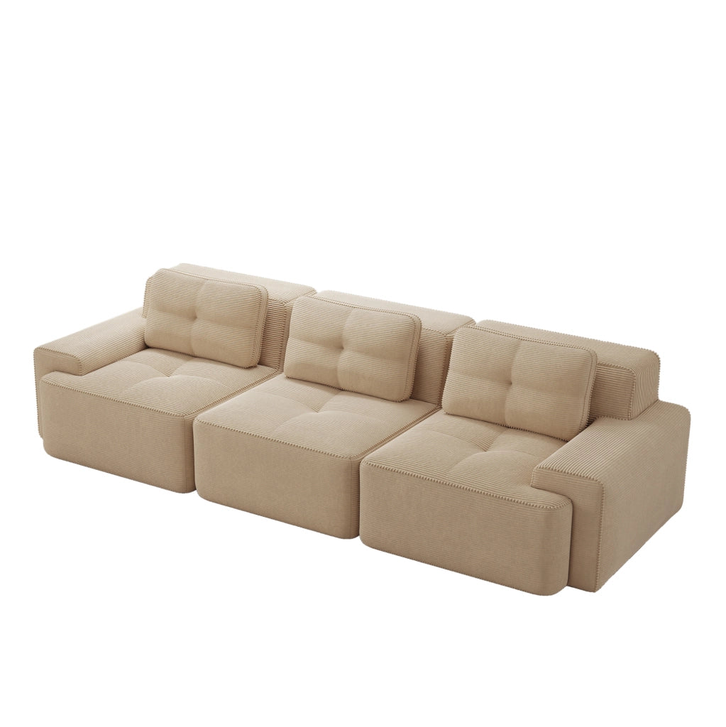 Divano modulare basso 293 cm in velluto a coste beige HOMVRA