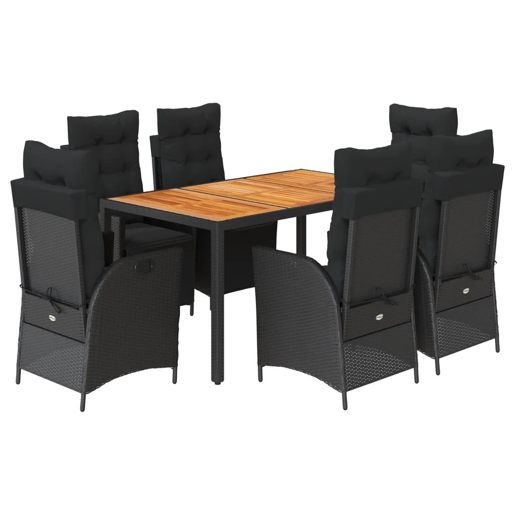 Set da Pranzo da Giardino 7 pz Nero con Cuscini in Polyrattan 3213341