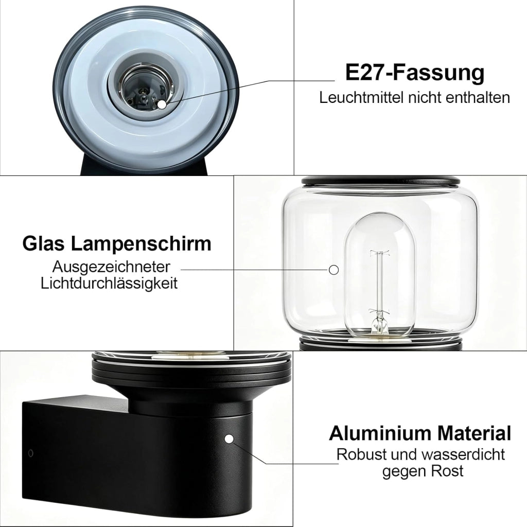 ZMH Lampada da Esterno Interno E27 Max 40W Nero per Terrazza Balcone/Parete Giardino Senza Lampadina