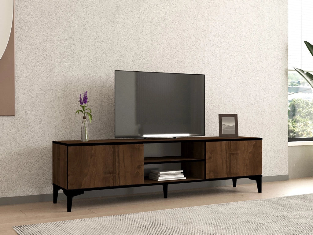 Fonni, Mobile Porta tv un Ripiano, 180x40x45h cm Marrone Noce