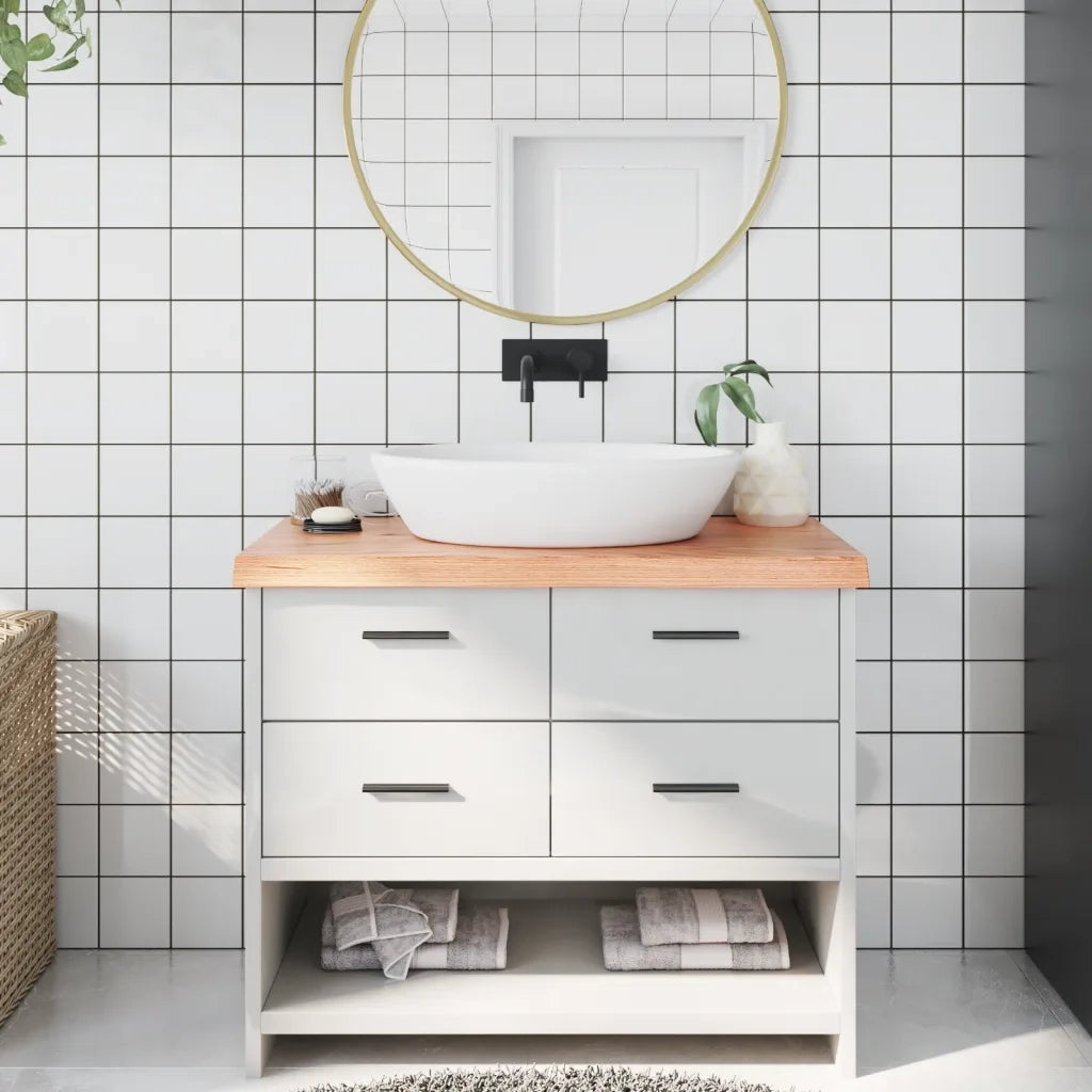Piano Bagno Marrone 100x50x(2-6) cm Legno Massello Trattato 3156133