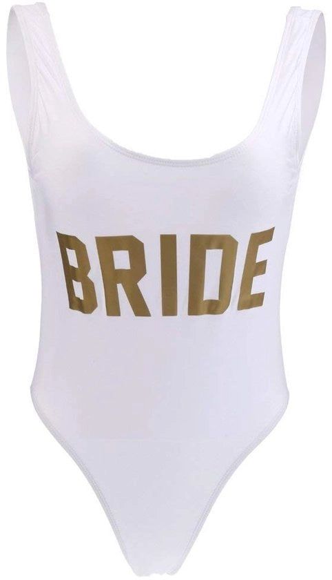Costume da bagno per donna alta cucitura - moda da sposa - corpetto bodysuit - stampa lettere dorate - costume da mare modaiolo - buona elasticità - costume da bagno