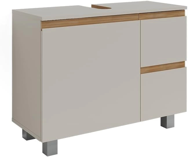 Armadio per il bagno J-Shape, Cashmere/Artigianale, 30.2 x 190 cm con 2 porte, per la conservazione di articoli da bagno e prodotti per l'igiene