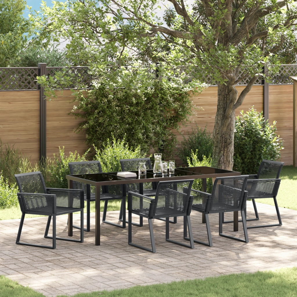 Set da Pranzo da Giardino 7 Pezzi Nero Rattan Polimerico