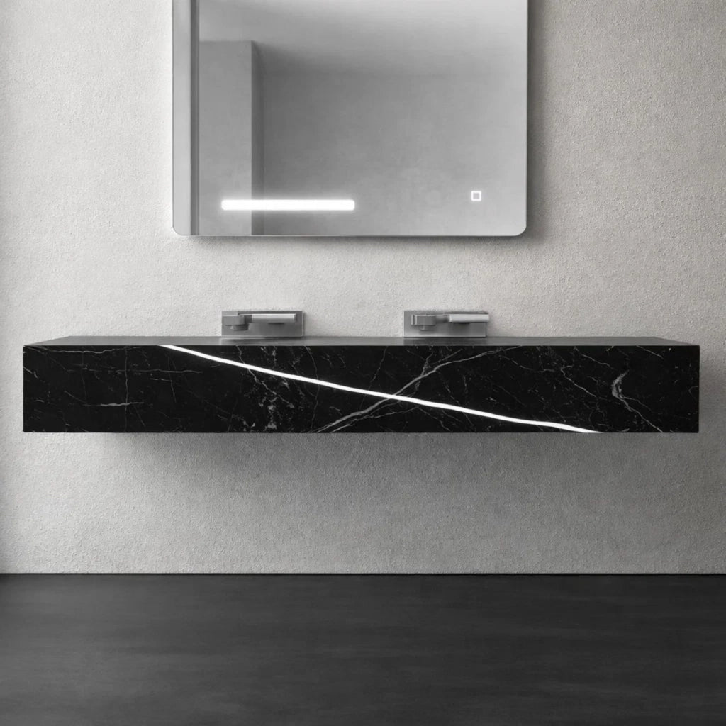 Lavabo consolle sospeso modello freya in artificial stone nero e bianco venato *** finitura- nero, confezione 1