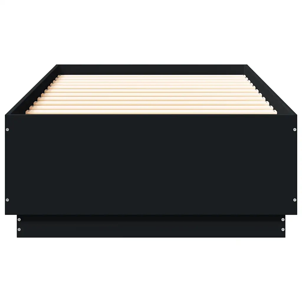 Letto singolo | Letto per adulti | Giroletto con Luci LED Nero 100x200 cm in Legno Massello