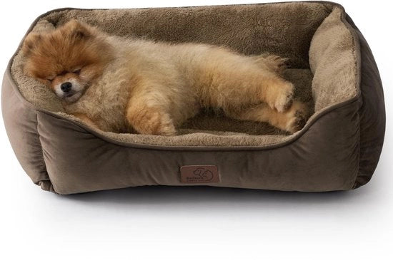 Letto per gatti per grandi gatti, lavabile - 63,5 x 53 cm, letto per cani con superficie antiscivolo per cani piccoli, gabbia quadrata per gatti con bordo morbido, marrone