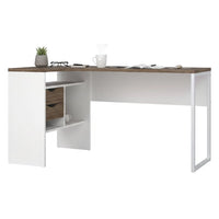 Scrivania ad angolo con due Moire, colore bianco e quercia, cm 145 x 76 x 81